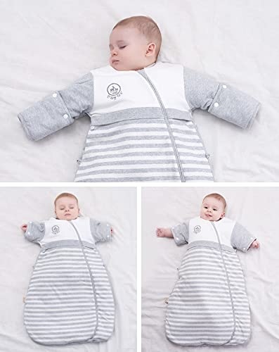 OuYun baby sleeping bag blue detachable sleeves highlight adjustable warmth