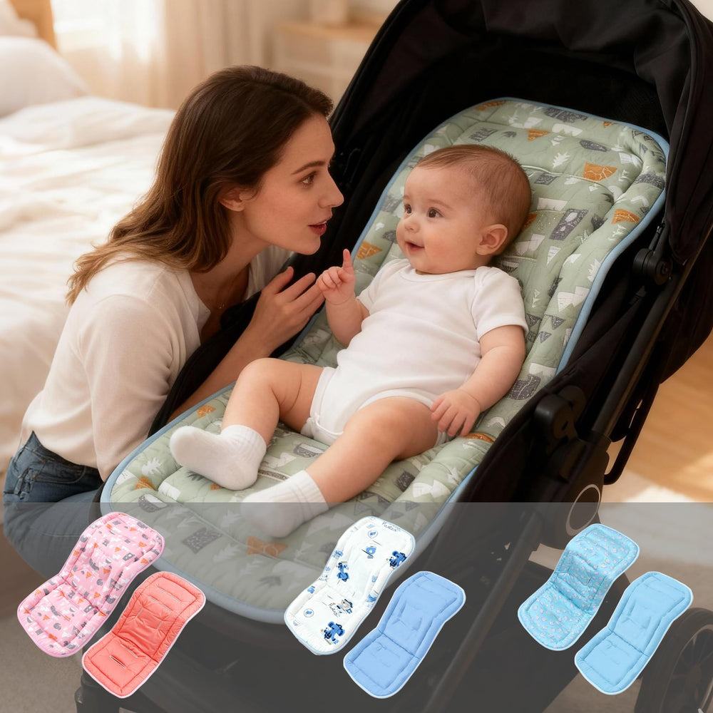 Ovelin Baby Stroller Cushion in-use scene shows soft padding for comfortable rides