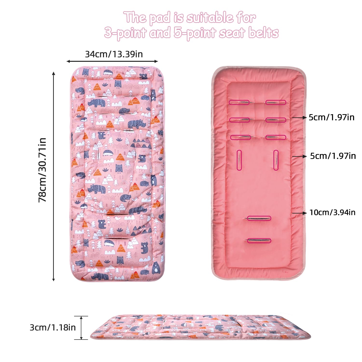 Ovelin Baby Stroller Cushion reversible pattern close-up highlights two designs for mood and comfort