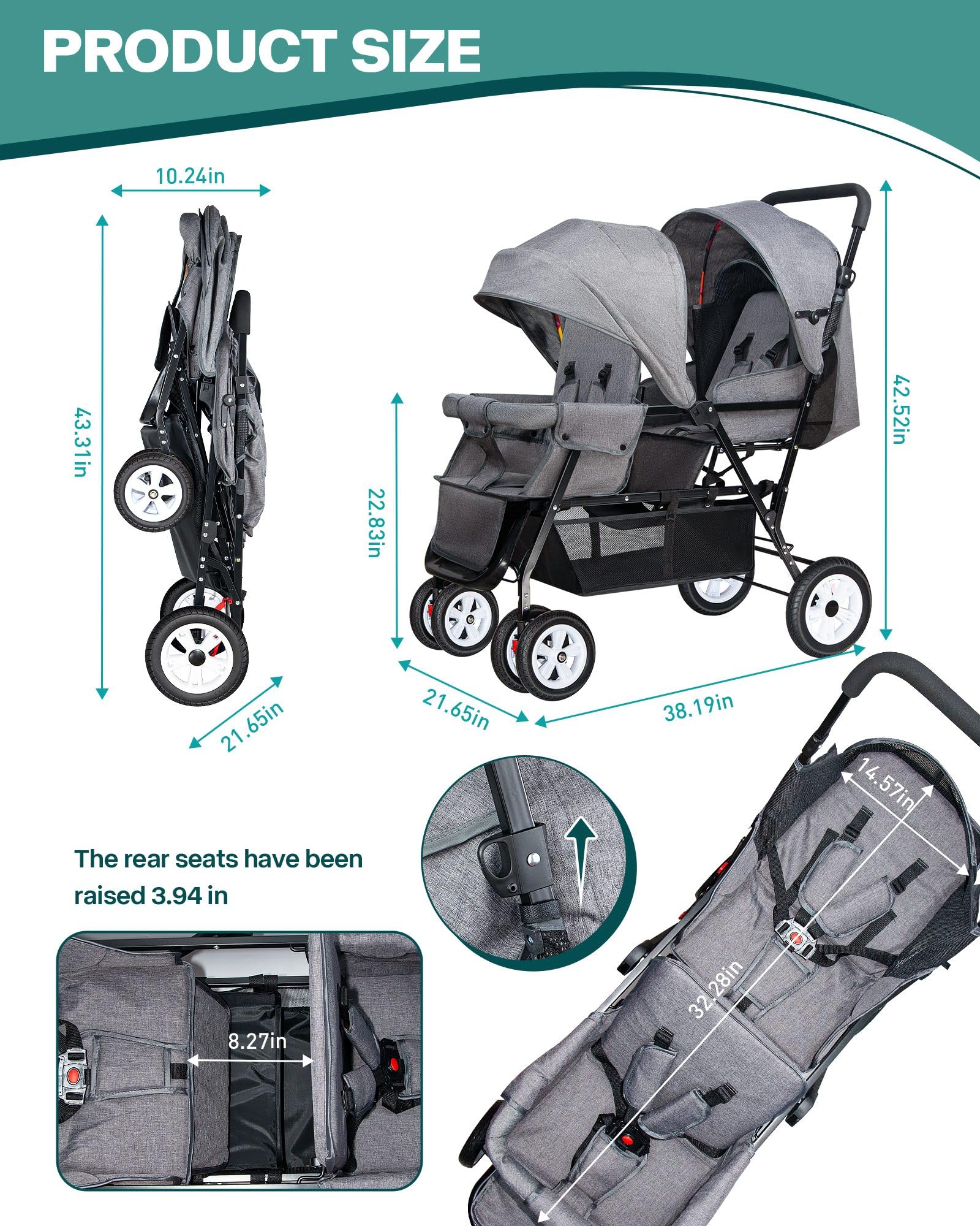 Breathable skylight canopy on OVERTANG stroller in grey