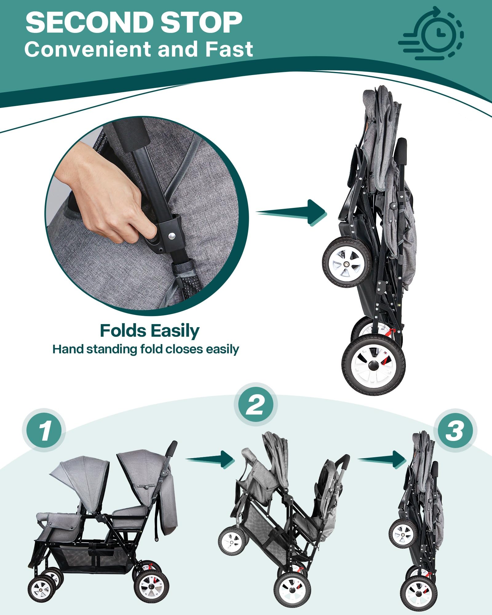 Five-point harness on OVERTANG stroller in grey for secure rides