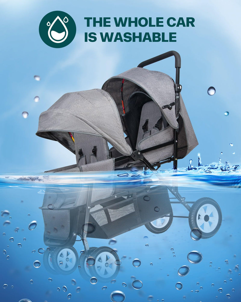 Large storage basket under OVERTANG stroller in grey