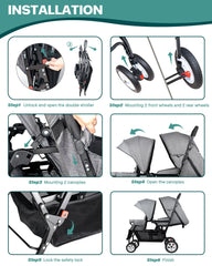 Side view of OVERTANG double stroller in grey