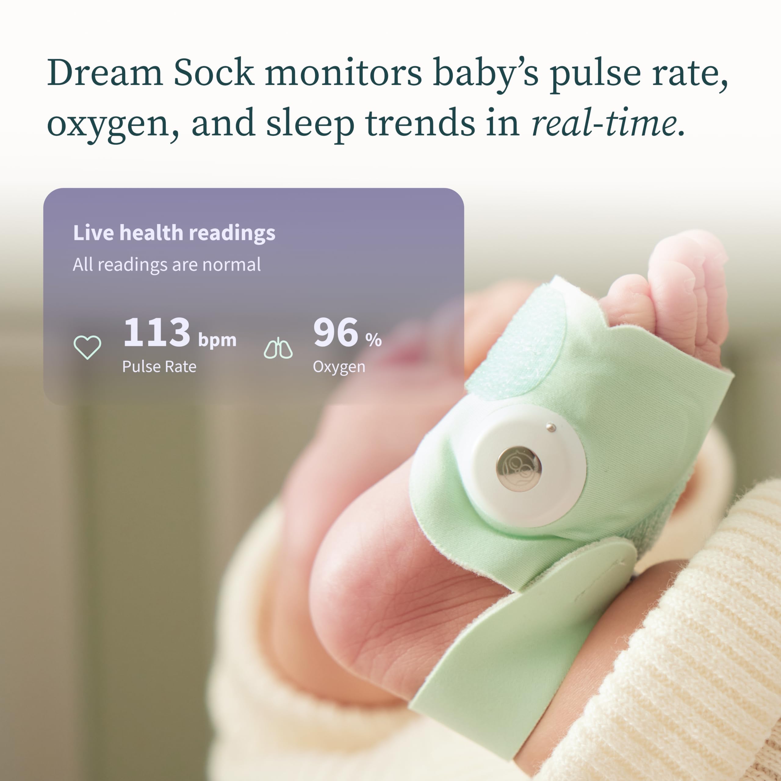 Owlet Dream App live pulse and oxygen display for quick caregiver insights.