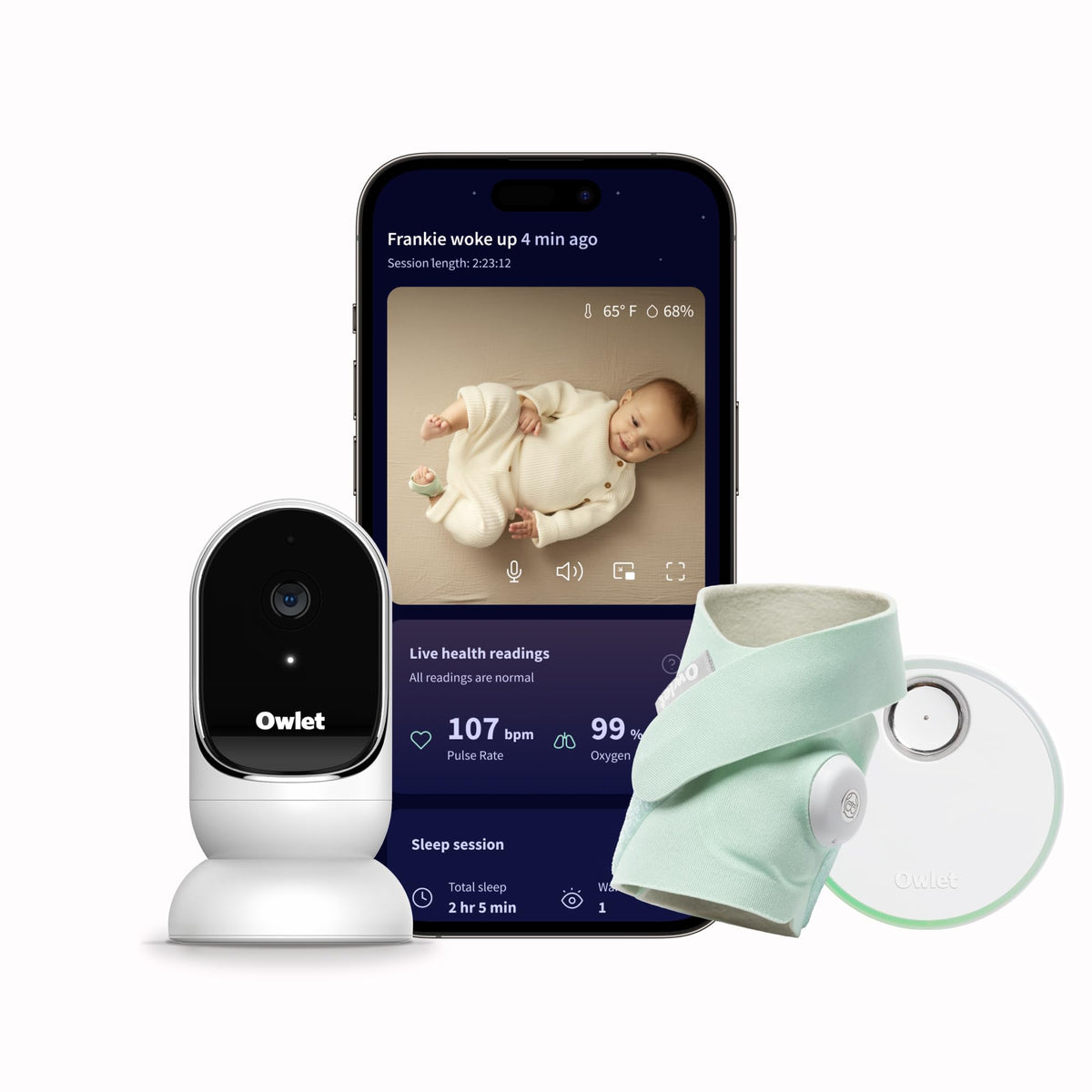 Owlet Dream Duo Gen 1 Dream Sock pulse oxygen monitor in action for infant safety.