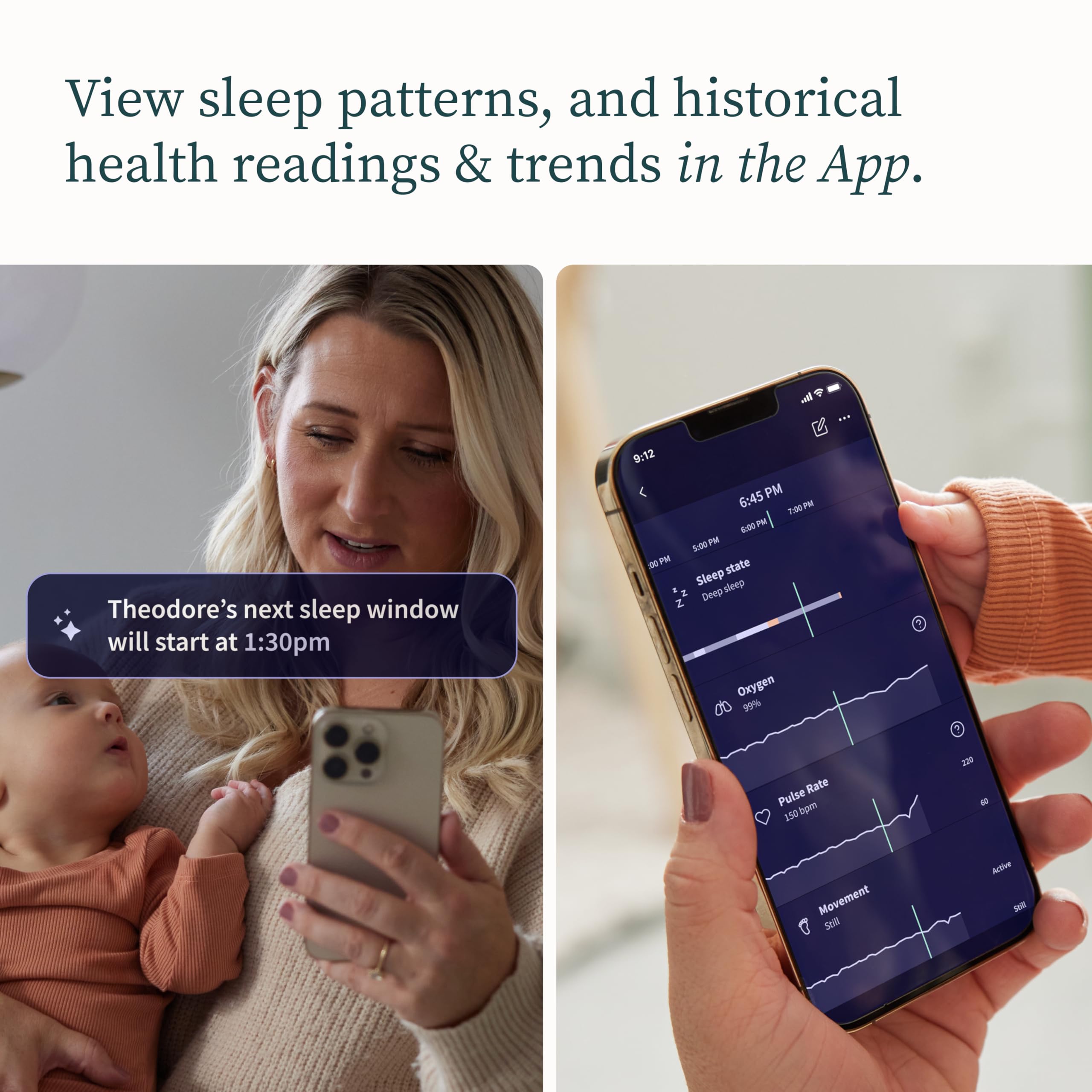 Owlet sleep-trends graph helps track infant rest patterns over time.