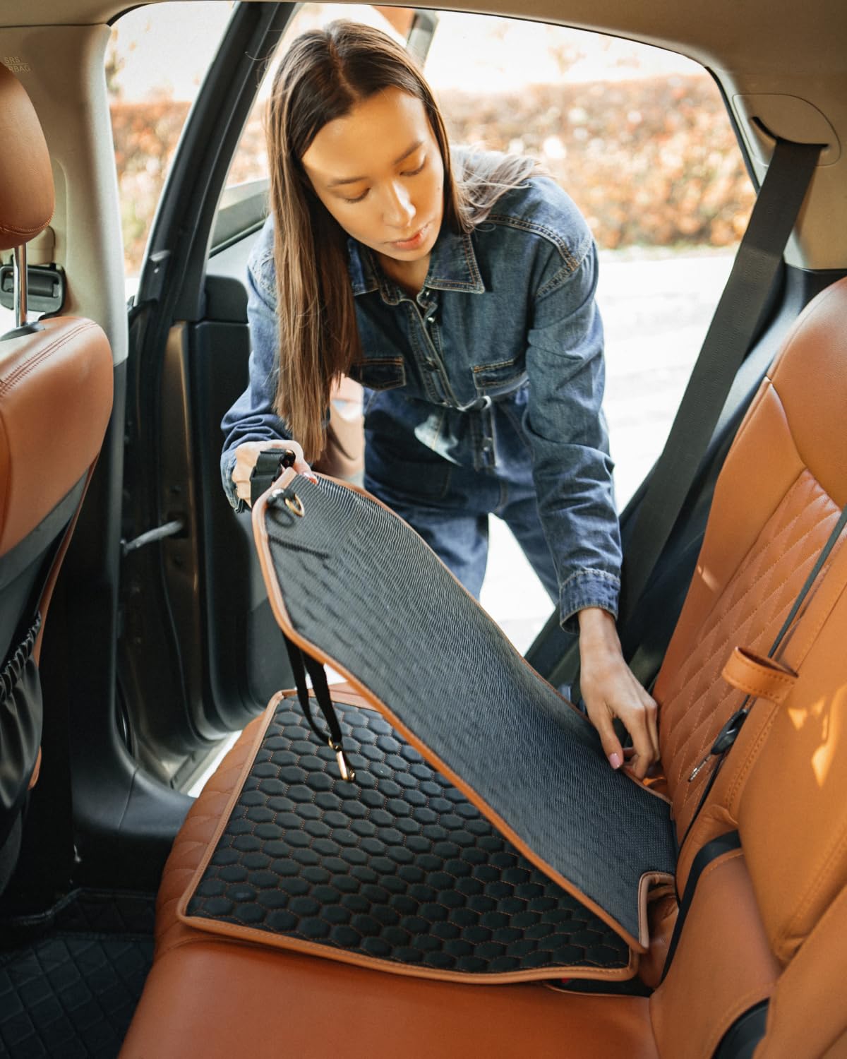 Owleys premium leather seat protector installation-anchors provides secure fit for calm rides