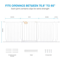 Owlie baby gate adjustable width shows flexible fit for large openings and wide hallways.