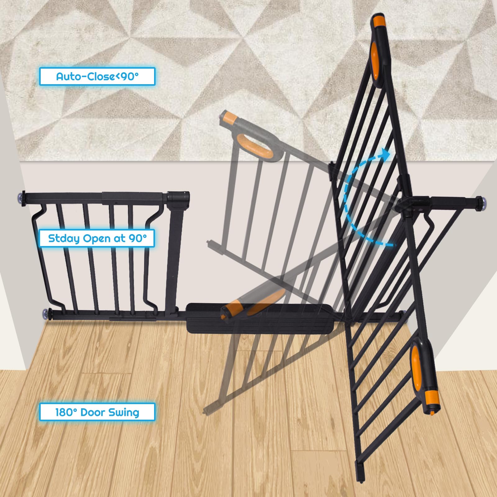 Owlie one-handed operation gate allows easy access with a free hand