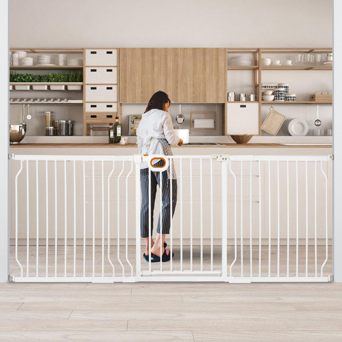 Owlie baby gate wide extensions demonstrate a versatile barrier for stairs and doorways.