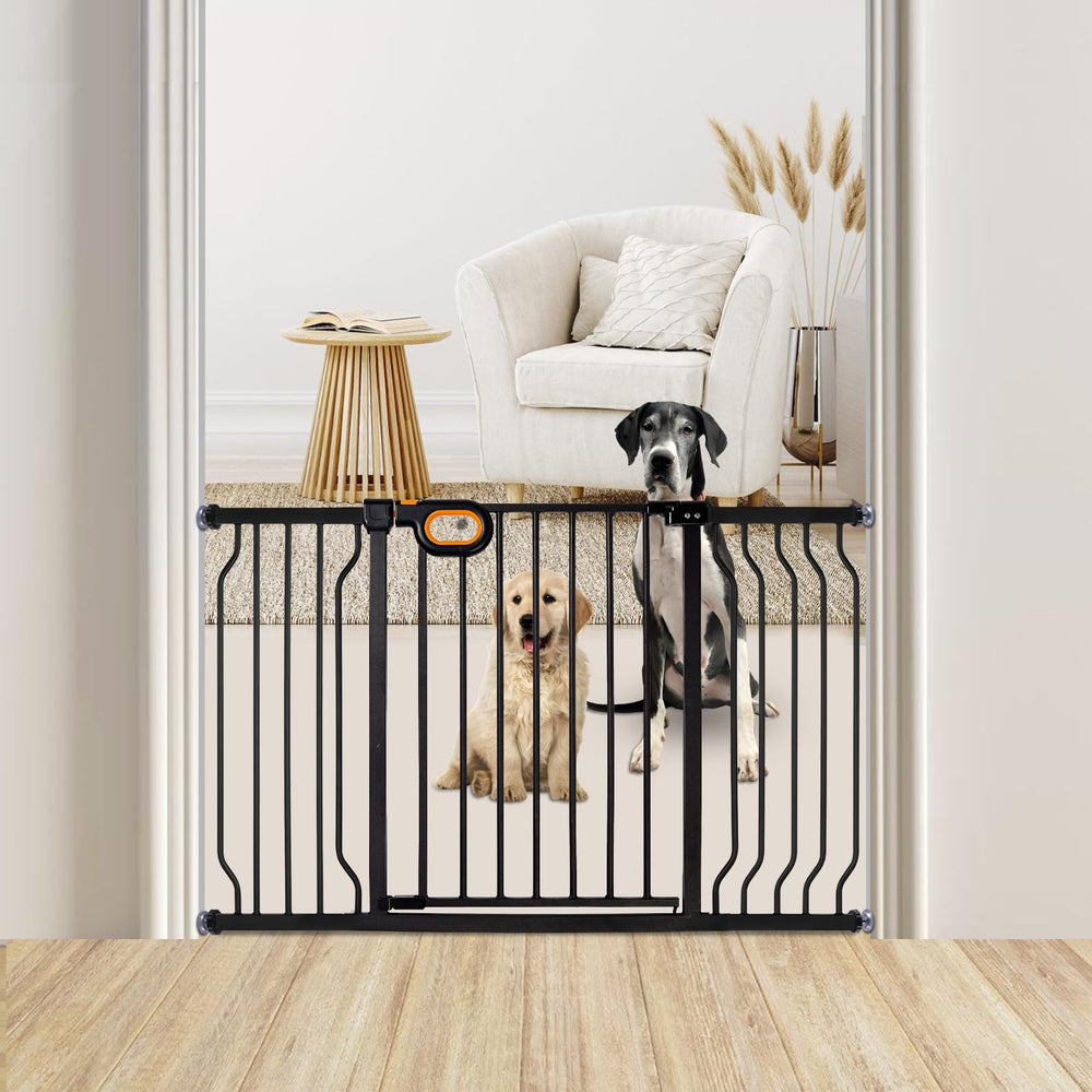 Owlie baby gate width extended illustrates a flexible fit for wider doorways and stair entrances