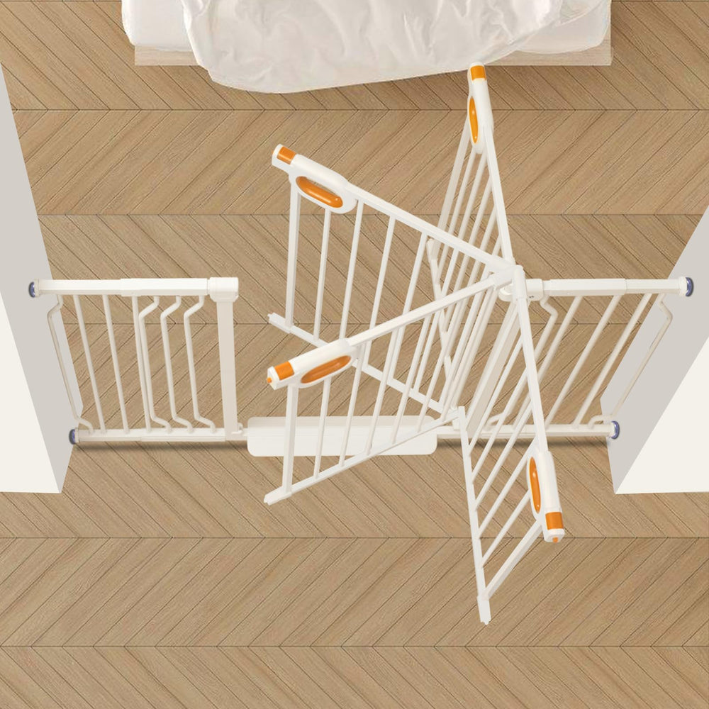 Owlie gate shown across stairs and doorways for versatile home use.