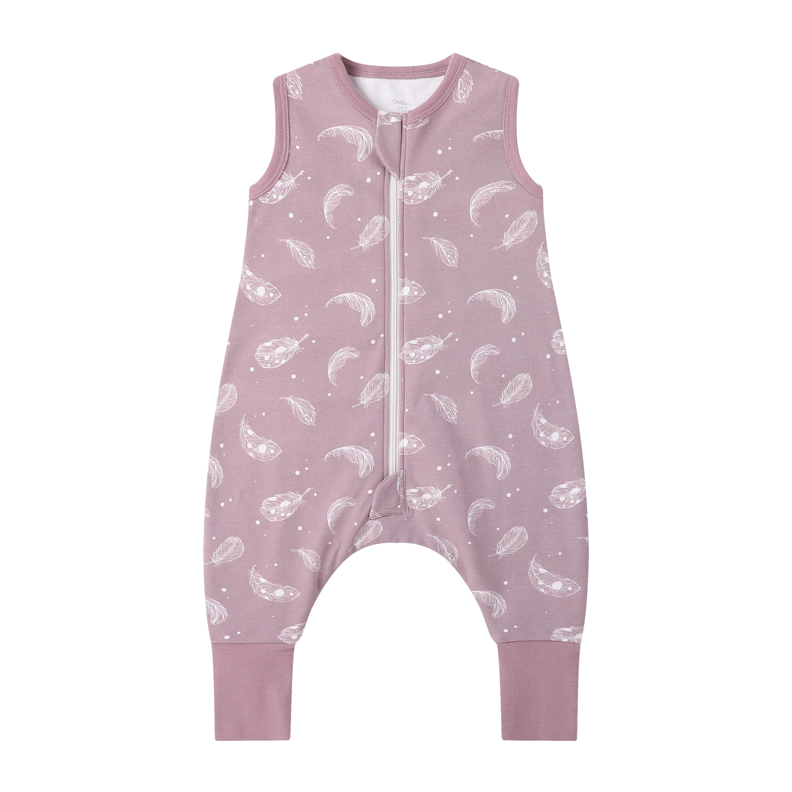 Owlivia 1.0 Tog baby sleeping bag with feet in mauve color, close-up of the feet area.