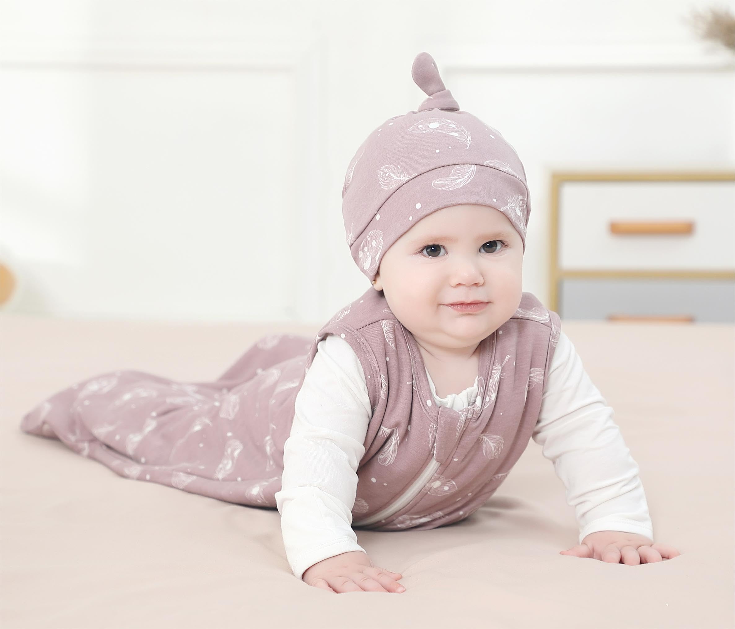 Owlivia sleep sack inner zipper guard protecting baby's skin during zips