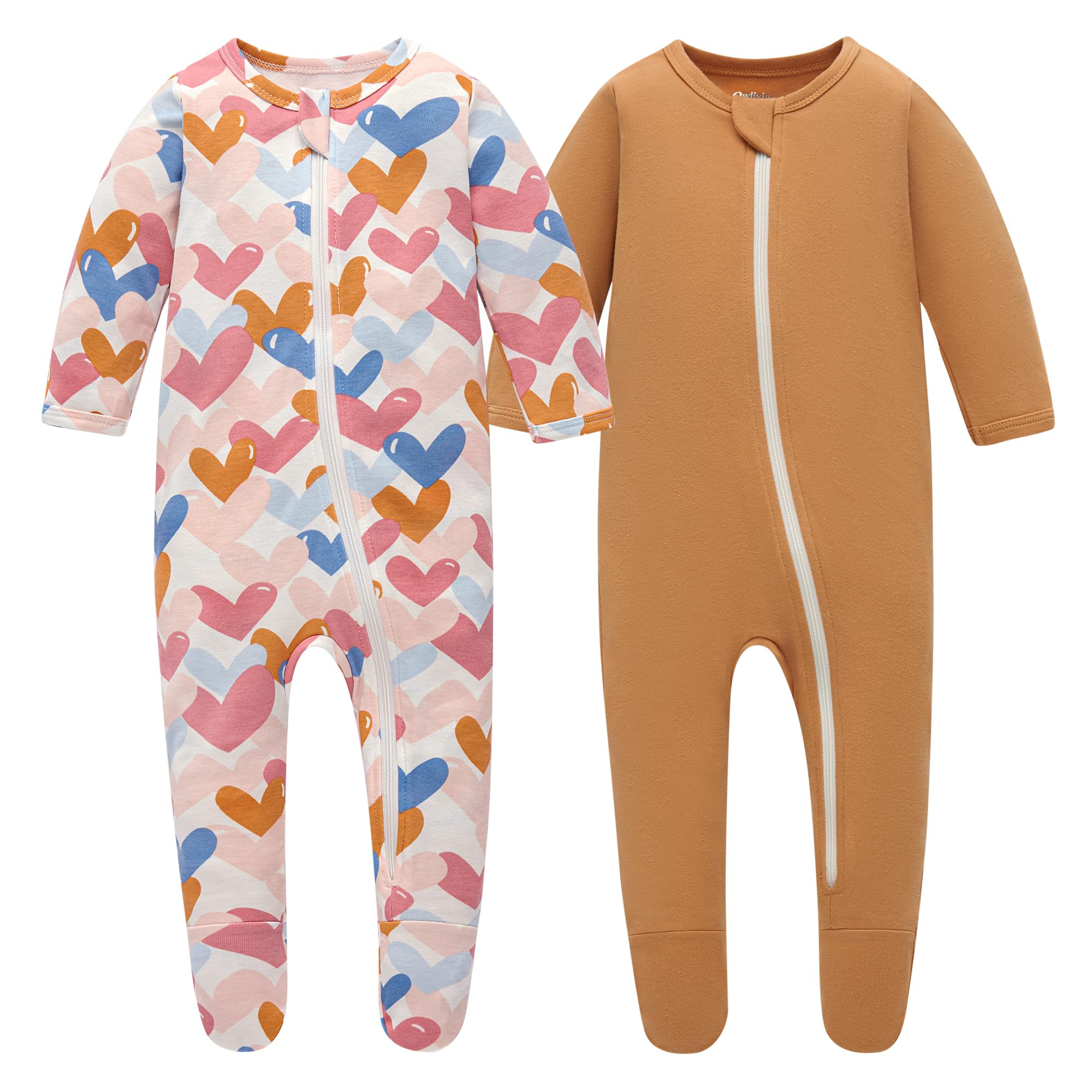 Owlivia organic cotton baby pajamas zip-front close-up for gentle skin