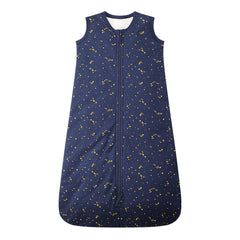 Owlivia baby sleep sack in Starry Sky fabric shows soft organic cotton for gentle nights.