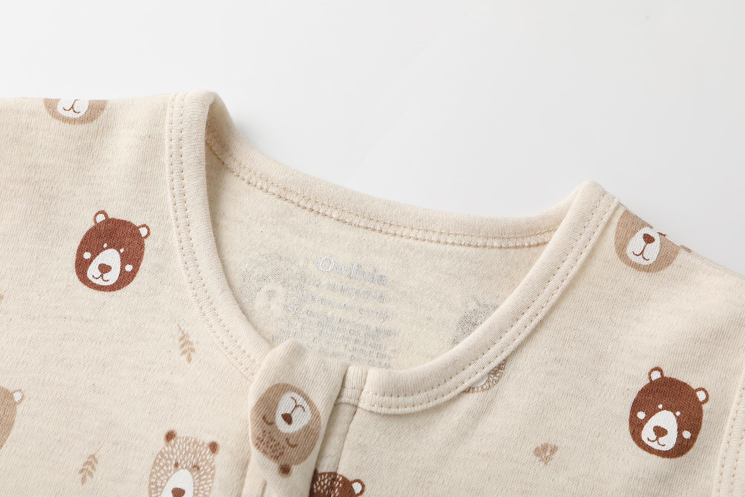 Owlivia sleep sack with 2-way zipper enables easy dressing and diaper changes.