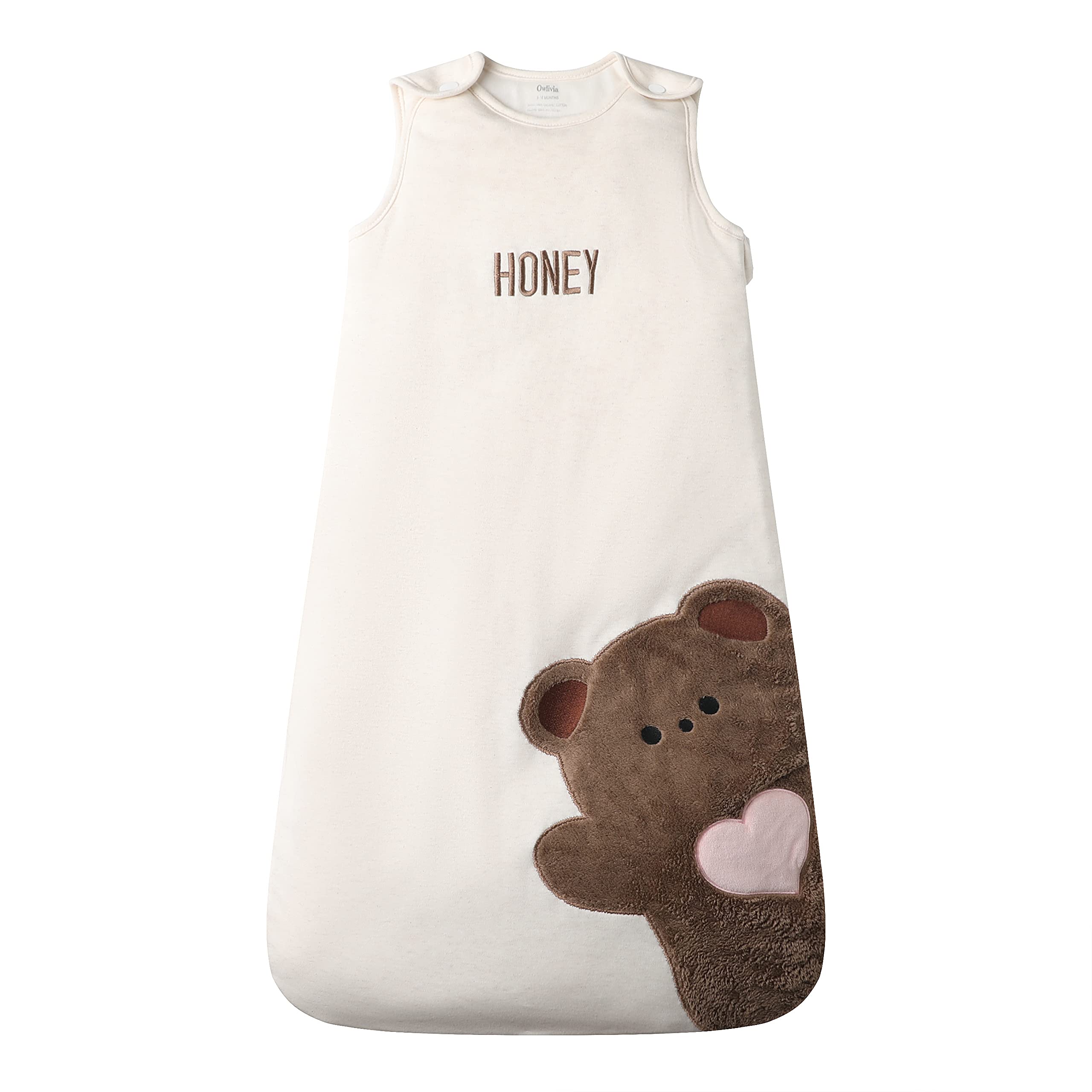 Owlivia baby sleep sack brown bear front view for cozy warmth