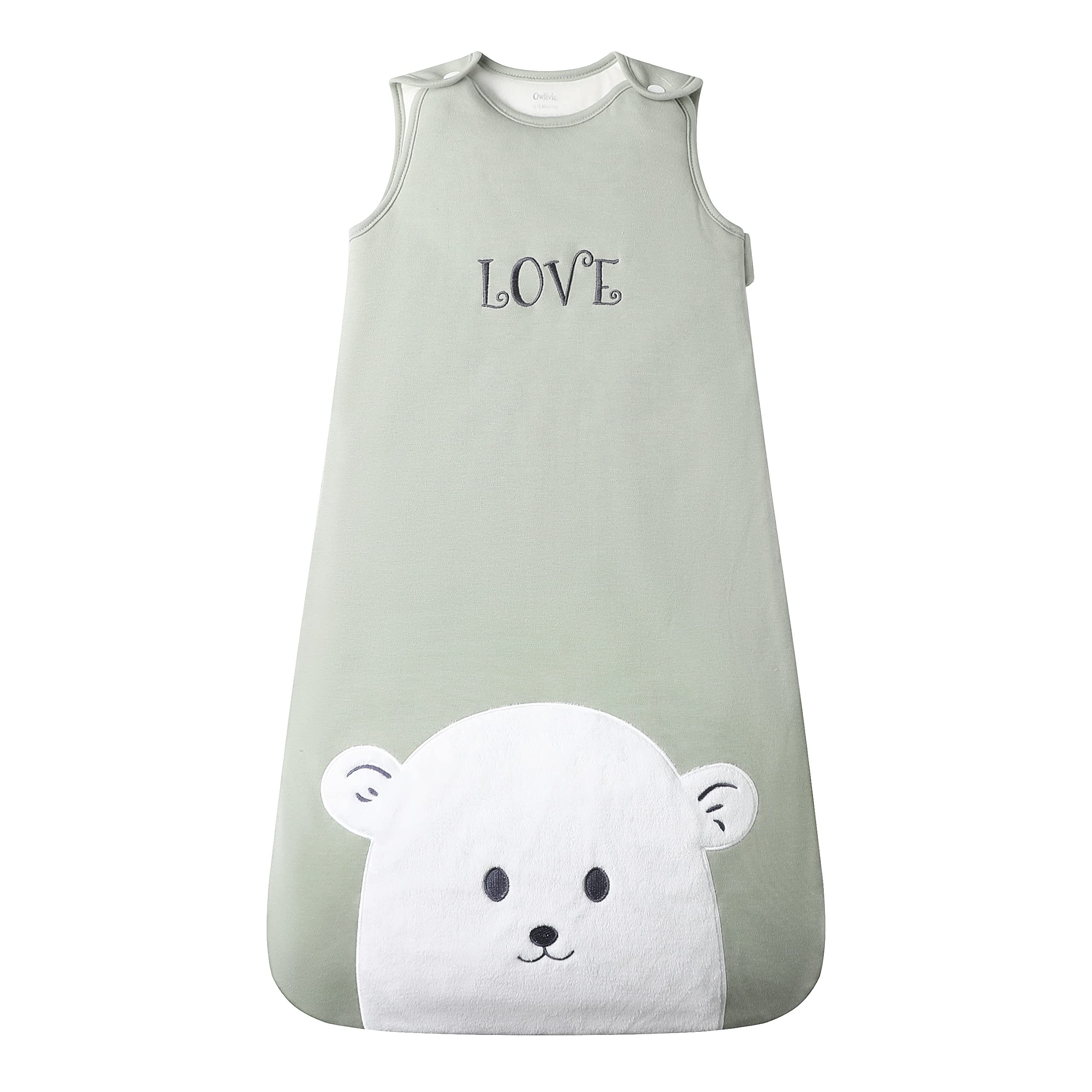 Owlivia Baby Sleep Sack organic cotton fabric offers soft, breathable comfort for winter nights.