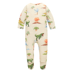 Owlivia footed sleeper watercolor dinosaur pattern provides warmth for little feet