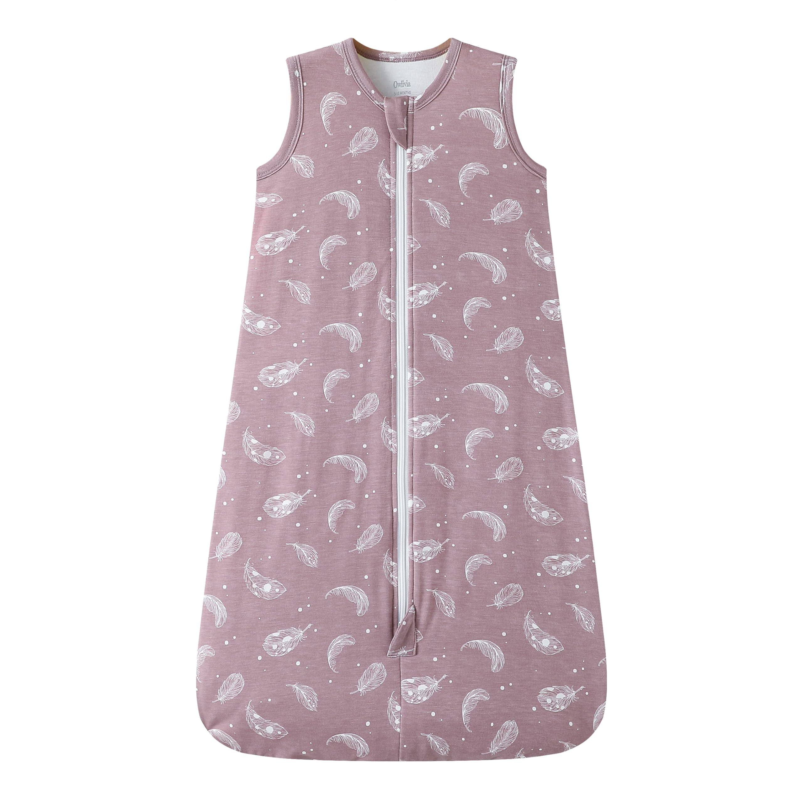 Owlivia rayon sleep sack hero in feather mauve, cozy and breathable for restful naps.