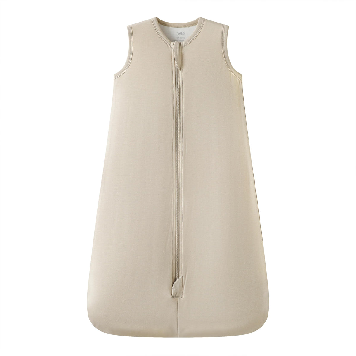 Owlivia sleep sack beige fabric close-up showing soft bamboo rayon blend for gentle skin.