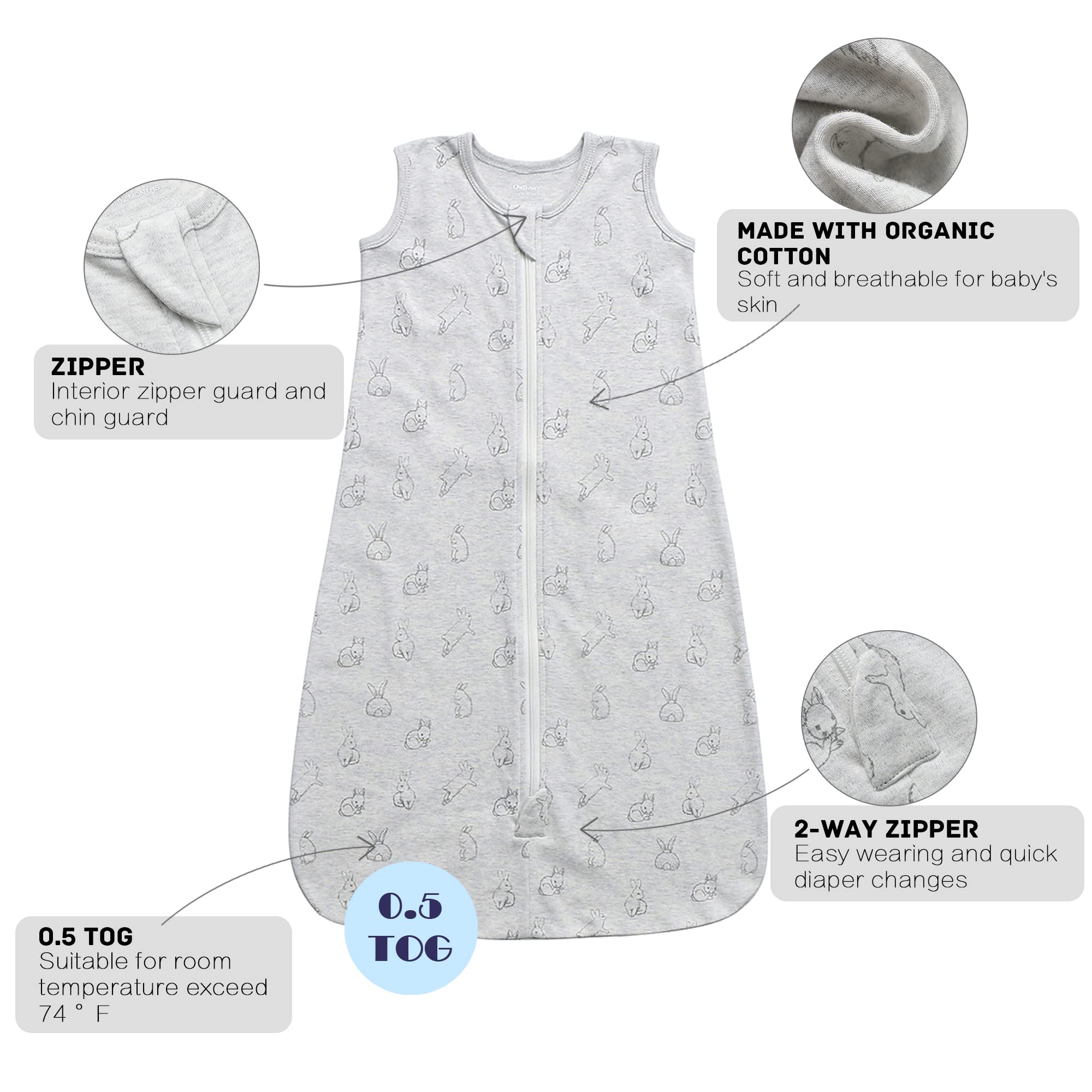 Owlivia YKK two-way zipper with guard supports easy diaper changes