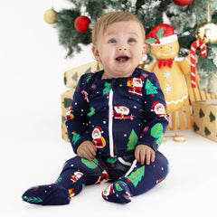 Owlivia zip front Sleep N Play PJs shown for easy diaper changes