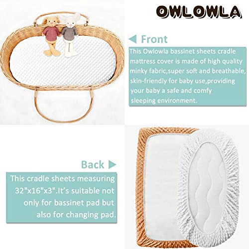 Owlowla bassinet sheet in use with baby on a cozy sleeping surface.