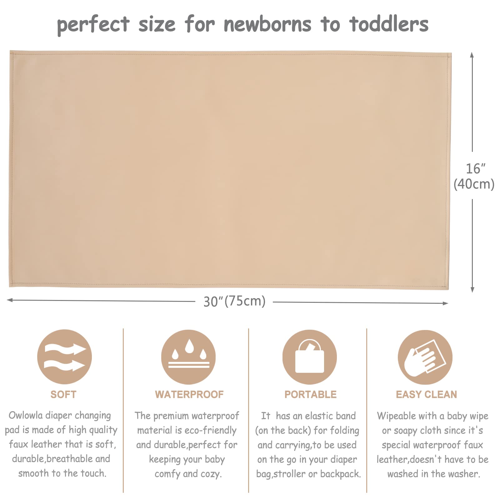 Owlowla changing pad surface is waterproof and easy to wipe clean.