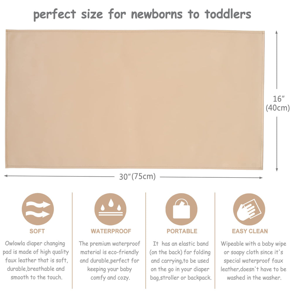 Owlowla changing pad surface is waterproof and easy to wipe clean.