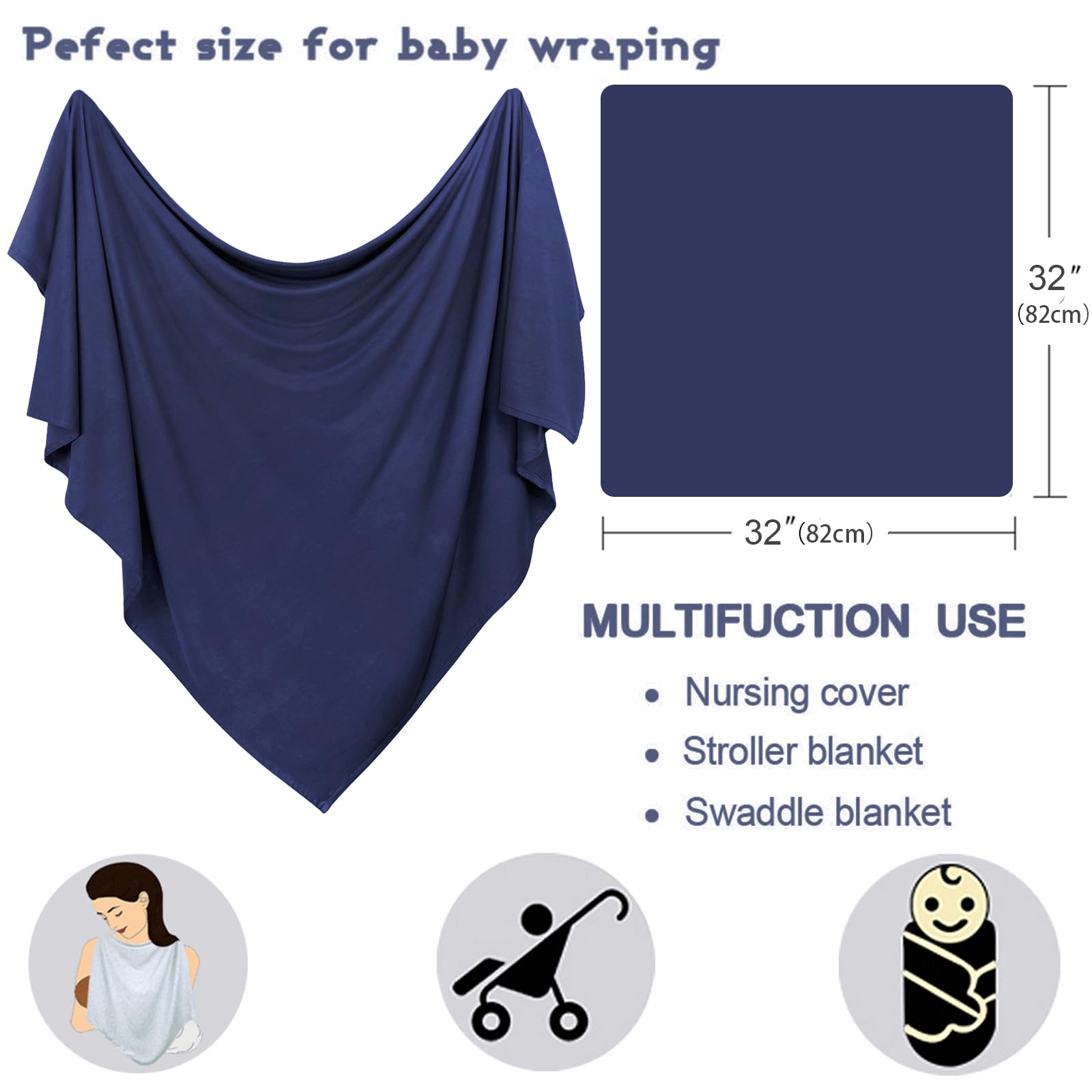 OWLOWLA jersey-knit swaddle navy close-up highlights super soft material for newborn comfort.
