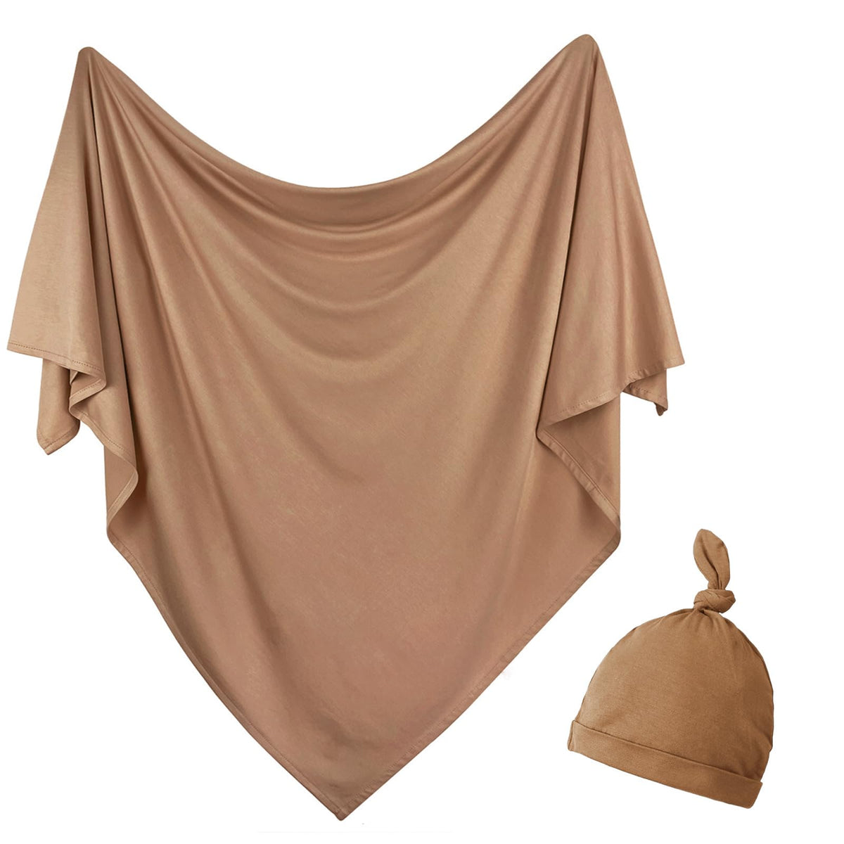 OWLOWLA newborn swaddle blanket copper close-up highlights soft jersey knit comfort.