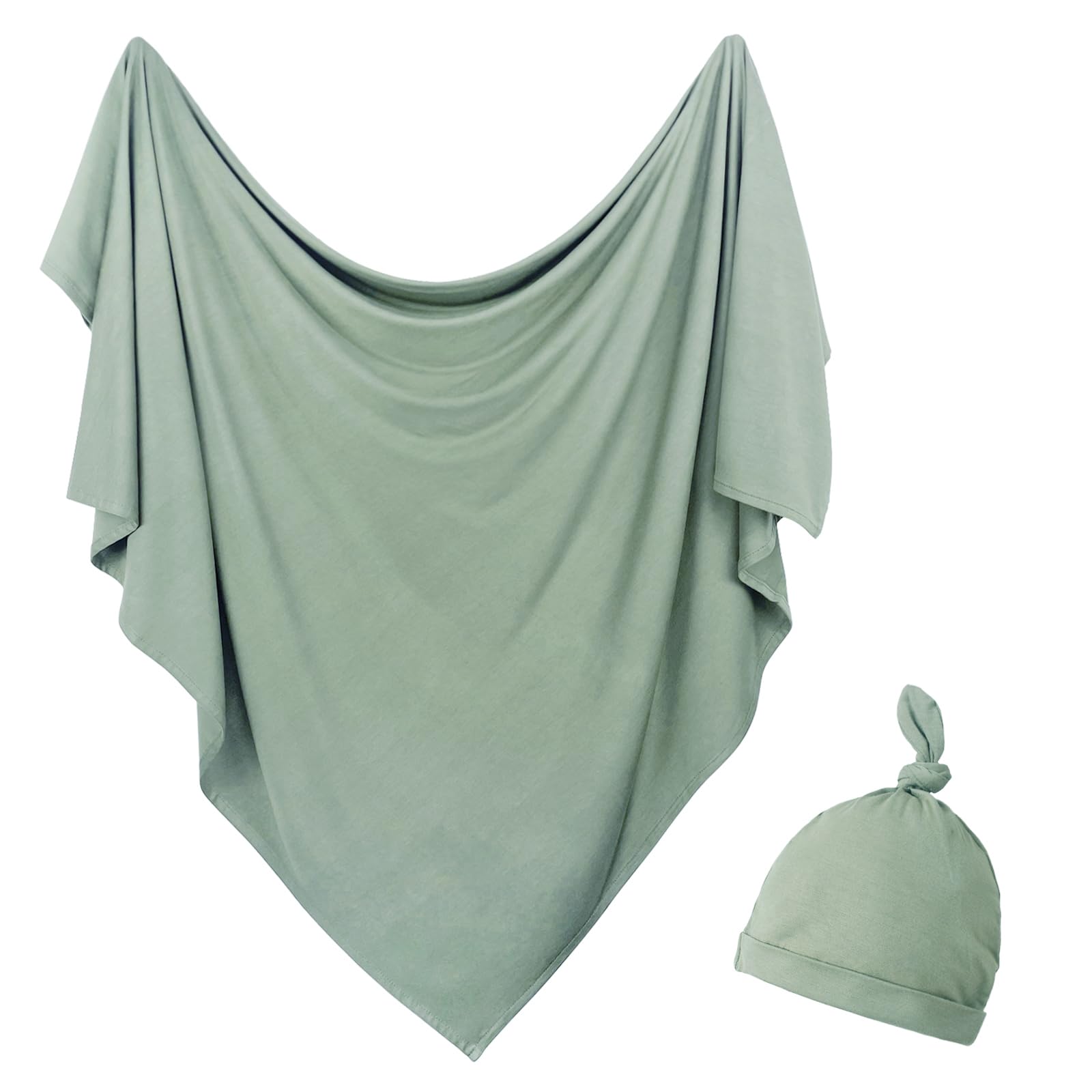 OWLOWLA newborn swaddle olive blanket flatlay shows soft jersey knit for gentle warmth.