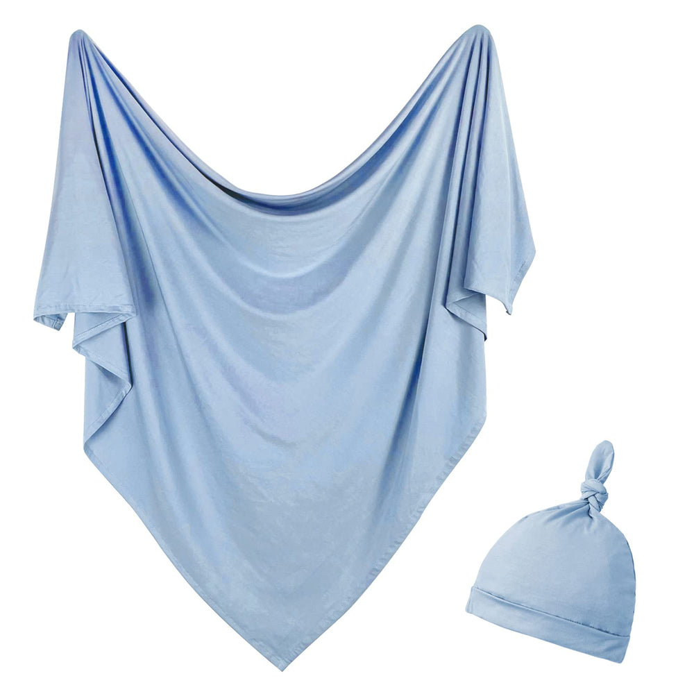 OWLOWLA newborn-swaddle-set blanket-hat in baby blue delivering cozy, gentle warmth for newborns.