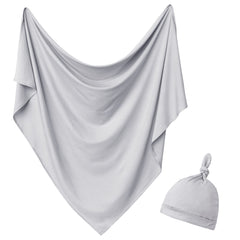 OWLOWLA newborn swaddle set gray blanket flatlay showing soft fabric and warmth