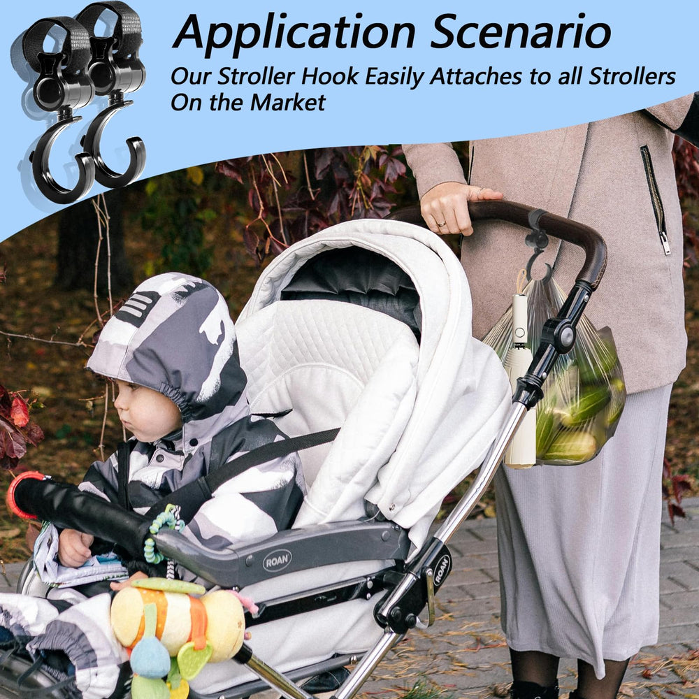 OXDFK multipurpose hook holds bags and toys on outings.