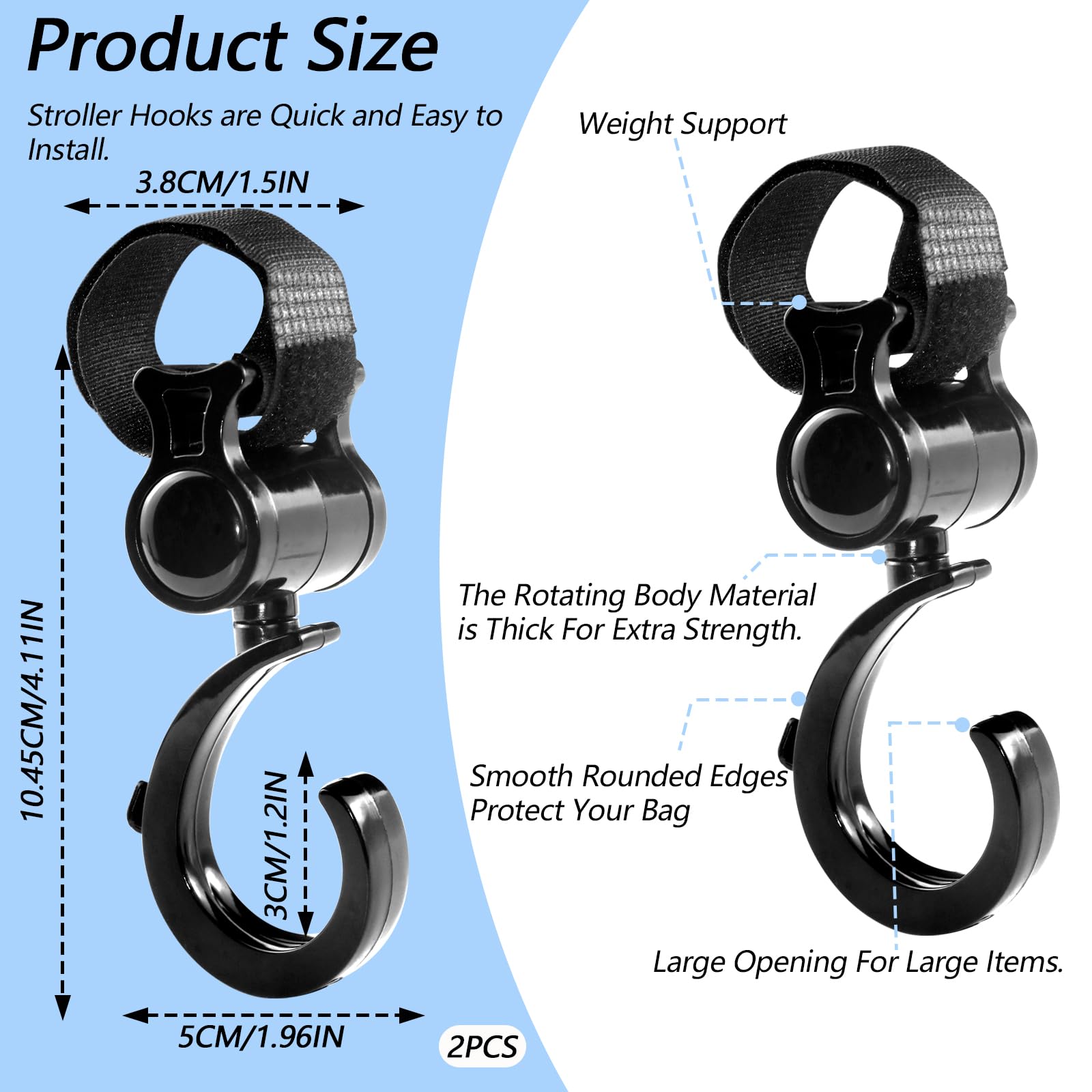 OXDFK stroller hook in ABS material shows strength for daily use.