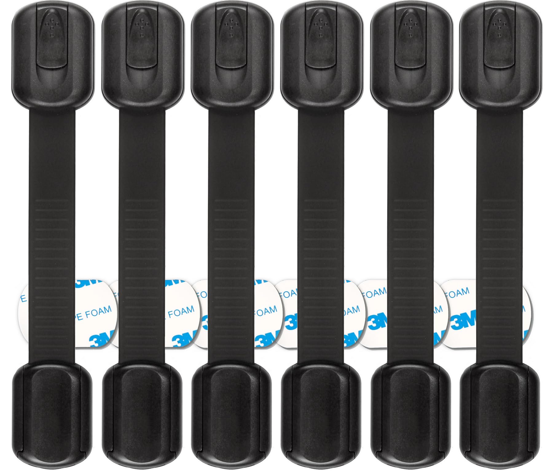 Oxlay safety locks on cabinet doors demonstrating discreet black design and child safety benefits
