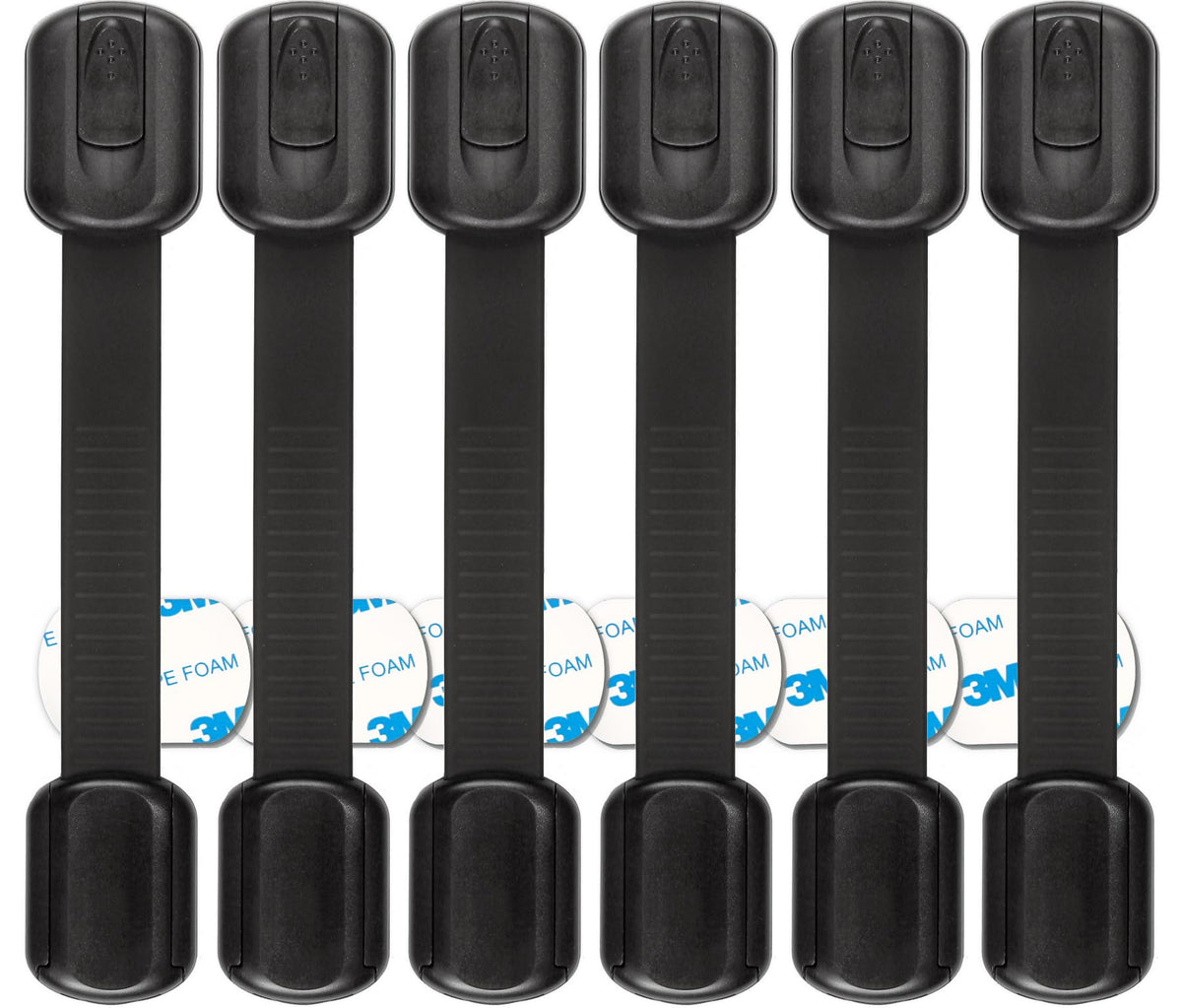 Oxlay safety locks on cabinet doors demonstrating discreet black design and child safety benefits