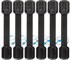 Oxlay safety locks on cabinet doors demonstrating discreet black design and child safety benefits