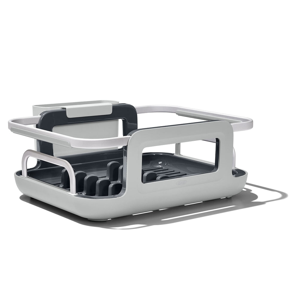OXO Good Grips over-the-sink drying rack with extended arms saves space.