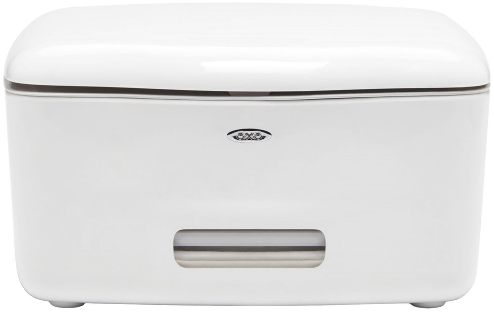 OXO Good Grips PerfectPull weighted plate detail enables single-wipe dispensing.