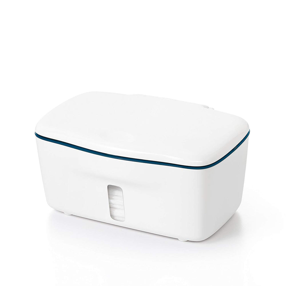 OXO Tot dispenser navy interior weighted plate keeps wipes ready for use