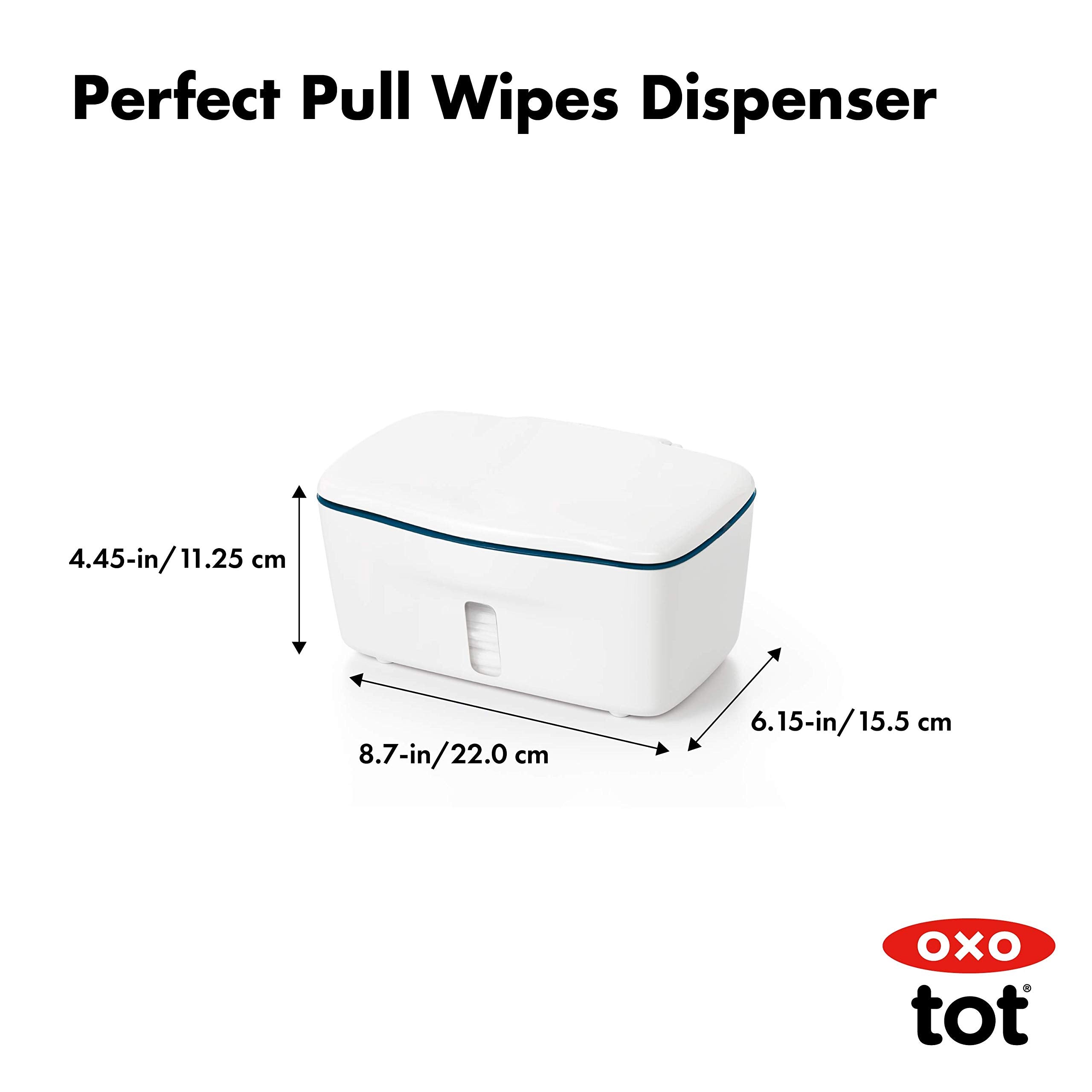OXO Tot Perfect Pull Wipes Dispenser navy product shot with clean modern look.
