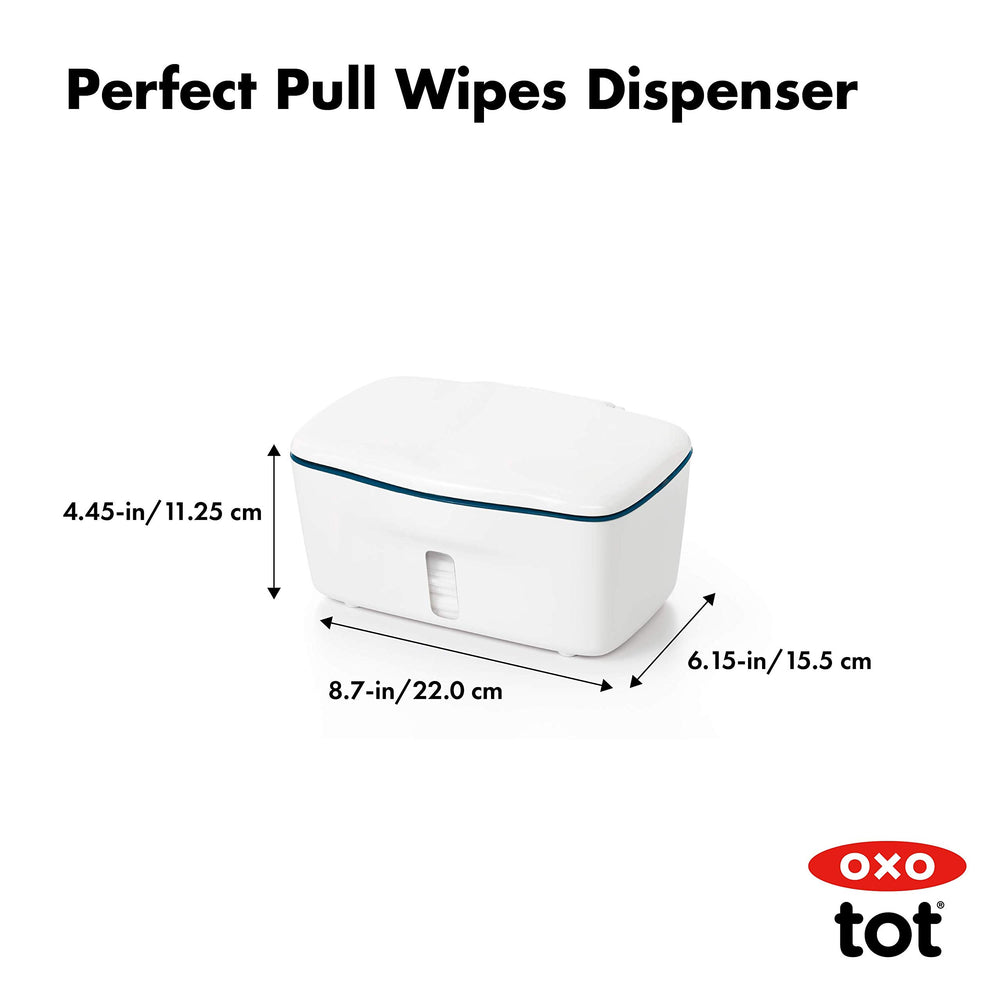 OXO Tot Perfect Pull Wipes Dispenser navy product shot with clean modern look.