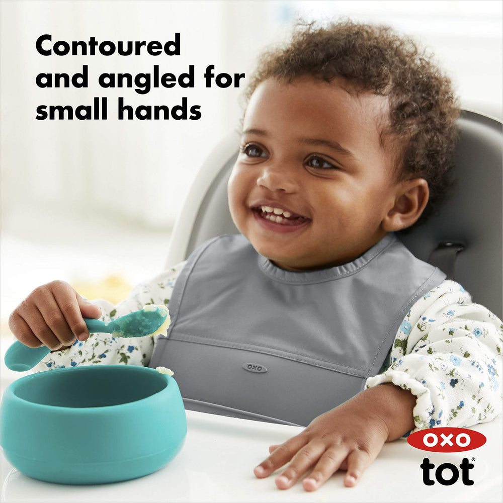 OXO Tot teal spoon dishwasher-safe for easy cleanup