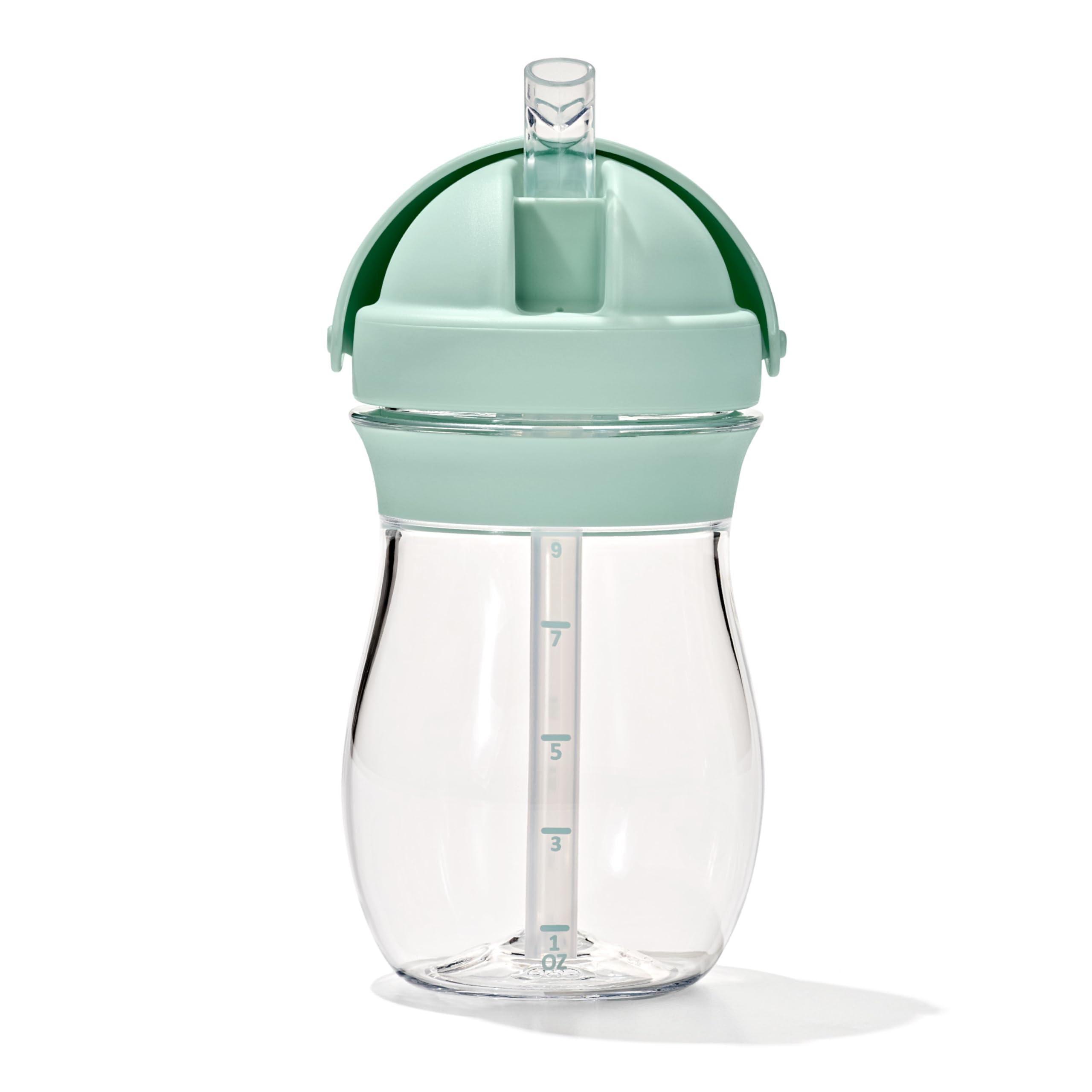 Oxo Tot Transitions straw cup Opal full view shows compact spill-proof design for mess-free sipping.