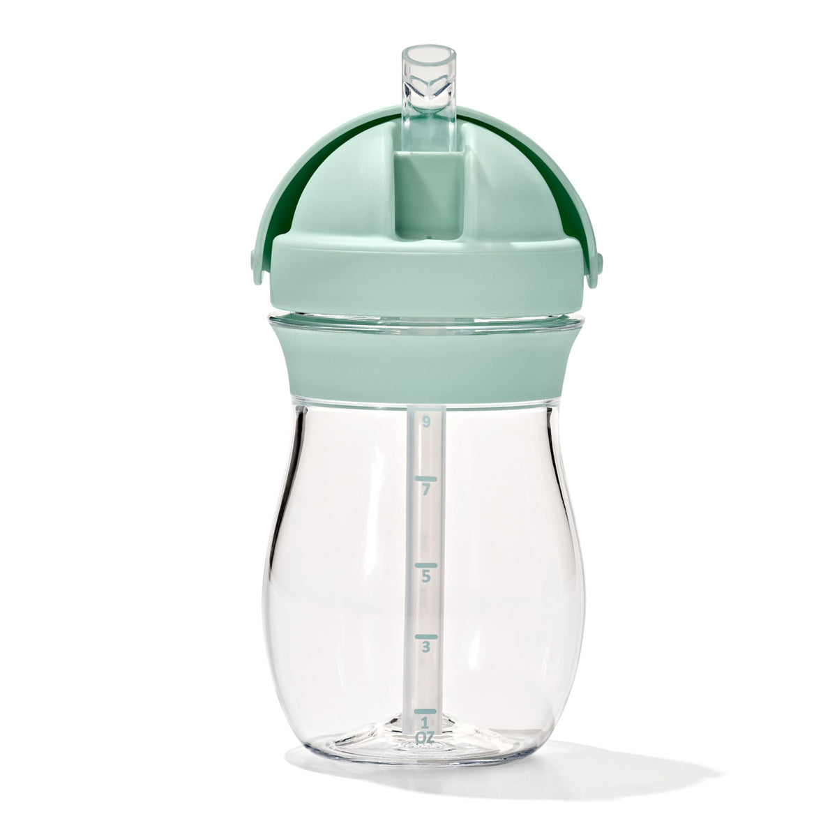 Oxo Tot Transitions straw cup Opal full view shows compact spill-proof design for mess-free sipping.
