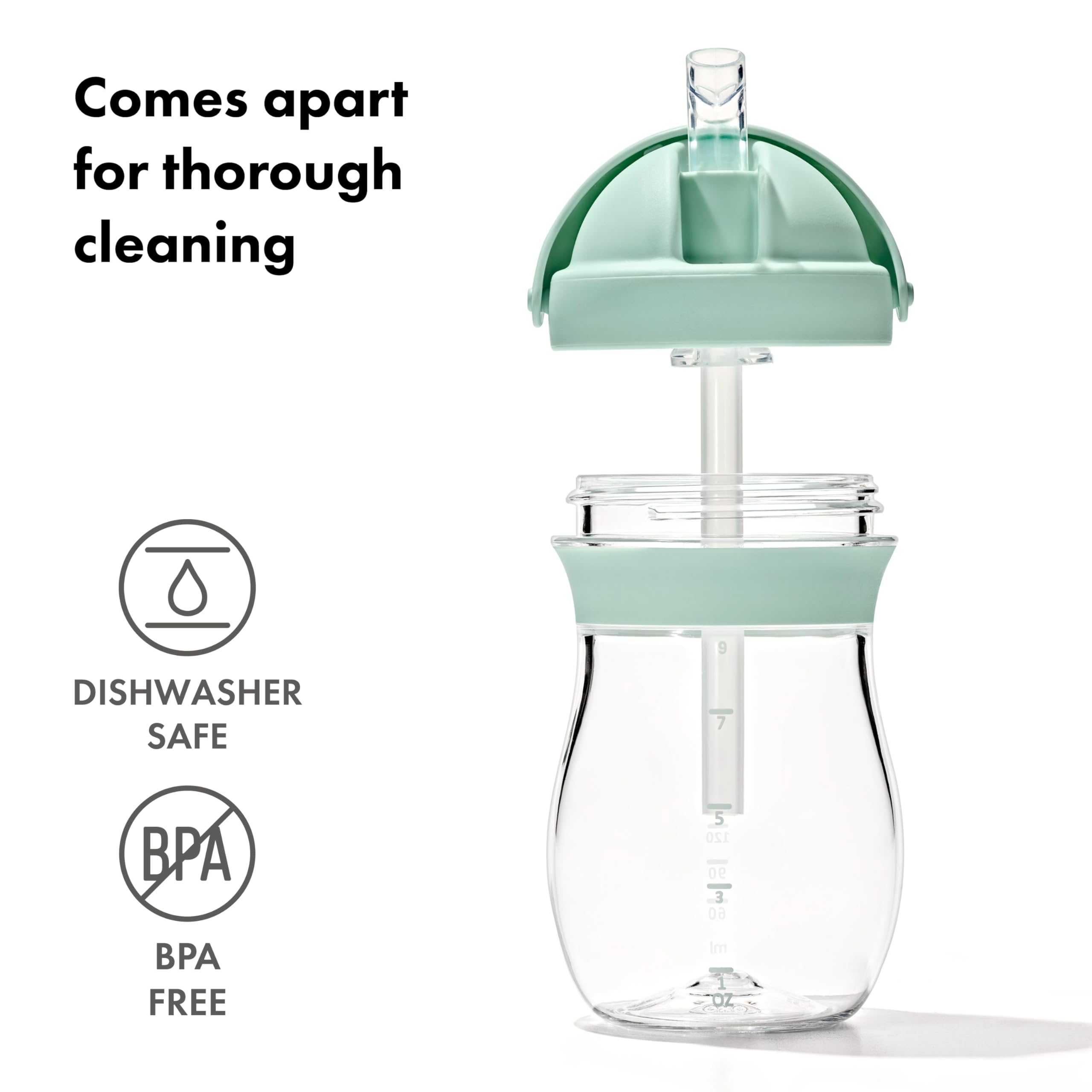 Oxo Tot Transitions Opal hinged cap reveals leakproof seal for travel and toddler meals.